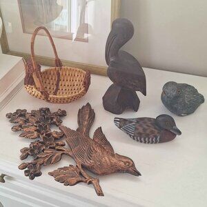 5 vintage bird decor wood duck Ironwood bird duck basket bluejay wall hanging